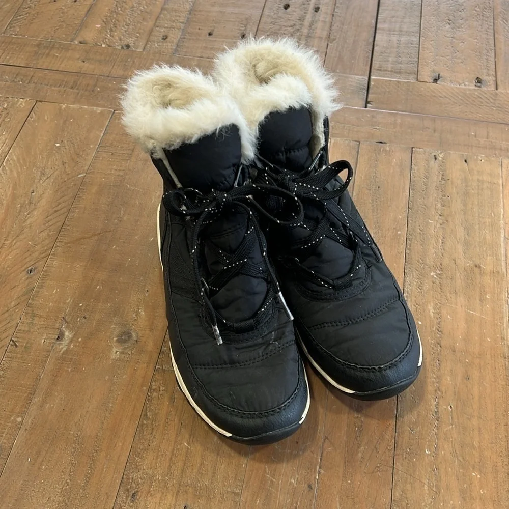 Sorel Whitney black faux fur winter boots